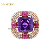 Natural Amethyst, Ruby Gemstone With Diamond 925 Sterling Silver Ring