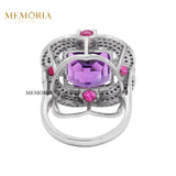 Natural Amethyst, Ruby Gemstone With Diamond 925 Sterling Silver Ring