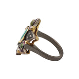 Natural Emerald, Ruby Gemstone and Diamond 925 Sterling Silver Gold Plated Ring