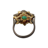 Natural Emerald, Ruby Gemstone and Diamond 925 Sterling Silver Gold Plated Ring