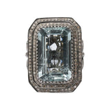 Natural Aquamarine Gemstone and Diamond 925 Sterling Silver Black Rhodium Ring