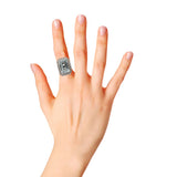 Natural Aquamarine Gemstone and Diamond 925 Sterling Silver Black Rhodium Ring