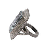 Natural Aquamarine Gemstone and Diamond 925 Sterling Silver Black Rhodium Ring