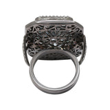 Natural Aquamarine Gemstone and Diamond 925 Sterling Silver Black Rhodium Ring