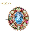 Natural Blue Topaz Gemstone With Diamond 925 Sterling Silver Ring