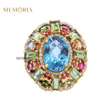 Natural Blue Topaz Gemstone With Diamond 925 Sterling Silver Ring