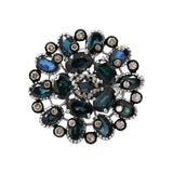 Natural Blue Sapphire Gemstone and Diamond Floral Shaped 925 Sterling Silver Ring