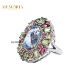 Natural Blue Topaz Gemstone With Diamond 925 Sterling Silver Ring