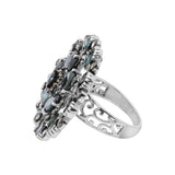 Natural Blue Sapphire Gemstone and Diamond Floral Shaped 925 Sterling Silver Ring