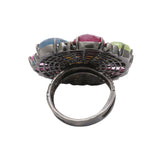 Natural Ruby, Blue and Yellow Pink Sapphire Gemstone and Diamond 925 Silver Ring