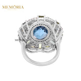 Natural Blue Topaz Gemstone With Diamond 925 Sterling Silver Ring