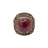 Natural Ruby Gemstone and Diamond 925 Silver Gold Plated Ring