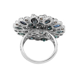 Natural Blue Sapphire Gemstone and Diamond Floral Shaped 925 Sterling Silver Ring