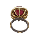 Natural Ruby Gemstone and Diamond 925 Silver Gold Plated Ring