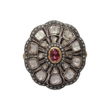 Polki Diamond and Ruby Gemstone 925 Sterling Silver Gold Plated Designer Ring