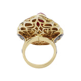 Ruby Pear Shaped Gemstone and Polki Diamond 925 Sterling Silver Ring