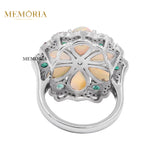 Natural Opal, Emerald Gemstone With Diamond 925 Sterling Silver Ring