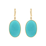 Natural Turquoise Gemstone 18k Gold Drop Oval Shaped Earring