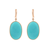 Natural Turquoise Gemstone 18k Gold Drop Oval Shaped Earring