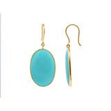 Natural Turquoise Gemstone 18k Gold Drop Oval Shaped Earring