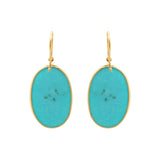 Natural Turquoise Gemstone 18k Gold Drop Oval Shaped Earring