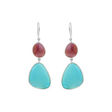 Natural Ruby and Turquoise Gemstone 18k Gold Drop Earring