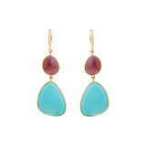 Natural Ruby and Turquoise Gemstone 18k Gold Drop Earring
