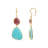 Natural Ruby and Turquoise Gemstone 18k Gold Drop Earring