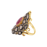 Natural Ruby Gemstone and Polki Diamond 925 Sterling Silver Gold Plated Ring