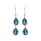 Natural London Blue Topaz Pear Cut Gemstone 18k Gold Drop Earring