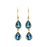Natural London Blue Topaz Pear Cut Gemstone 18k Gold Drop Earring