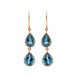 Natural London Blue Topaz Pear Cut Gemstone 18k Gold Drop Earring