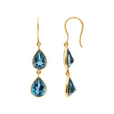 Natural London Blue Topaz Pear Cut Gemstone 18k Gold Drop Earring