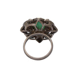 Natural Emerald Gemstone and Diamond 925 Sterling Silver Black Rhodium Plated Ring