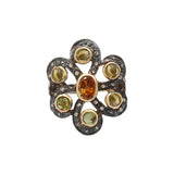 Natural Orange Sapphire Gemstone and Diamond 925 Sterling Silver Gold Plated Ring