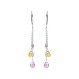 Natural Pink, Orange, Yellow Sapphire Healing Gemstone 18k Gold Earring