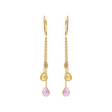 Natural Pink, Orange, Yellow Sapphire Healing Gemstone 18k Gold Earring