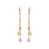 Natural Pink, Orange, Yellow Sapphire Healing Gemstone 18k Gold Earring