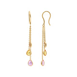 Natural Pink, Orange, Yellow Sapphire Healing Gemstone 18k Gold Earring