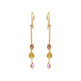 Natural Pink, Orange, Yellow Sapphire Healing Gemstone 18k Gold Earring