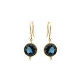 Round Shaped Natural London Blue Topaz Gemstone 18k Gold Drop Earring