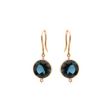Round Shaped Natural London Blue Topaz Gemstone 18k Gold Drop Earring