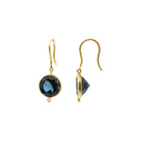 Round Shaped Natural London Blue Topaz Gemstone 18k Gold Drop Earring