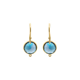Round Shaped Natural London Blue Topaz Gemstone 18k Gold Drop Earring