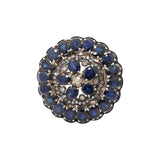 Natural Blue Sapphire Gemstone and Diamond 925 Sterling Silver Floral Ring
