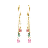 Natural Tear Drop Multi Tourmaline Gemstone 14k Gold Designer Drop Earring