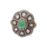 Natural Emerald and Polki Diamond 925 Sterling Silver Flower Ring