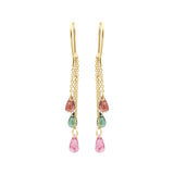 Natural Tear Drop Multi Tourmaline Gemstone 14k Gold Designer Drop Earring