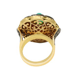 Natural Emerald and Polki Diamond 925 Sterling Silver Flower Ring