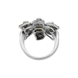 Flower Emerald Ruby and Diamond 925 Silver Designer Ring